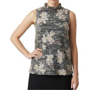 Cupio Blush Sleeveless Top Floral Ruffled Neckline Stretch Womens Size Large